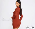 Ribbed Knit Mock Charming Neck Mini Dress