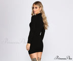 Ribbed Knit Mock Charming Neck Mini Dress