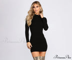 Ribbed Knit Mock Charming Neck Mini Dress