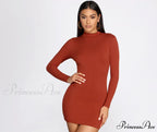 Ribbed Knit Mock Charming Neck Mini Dress