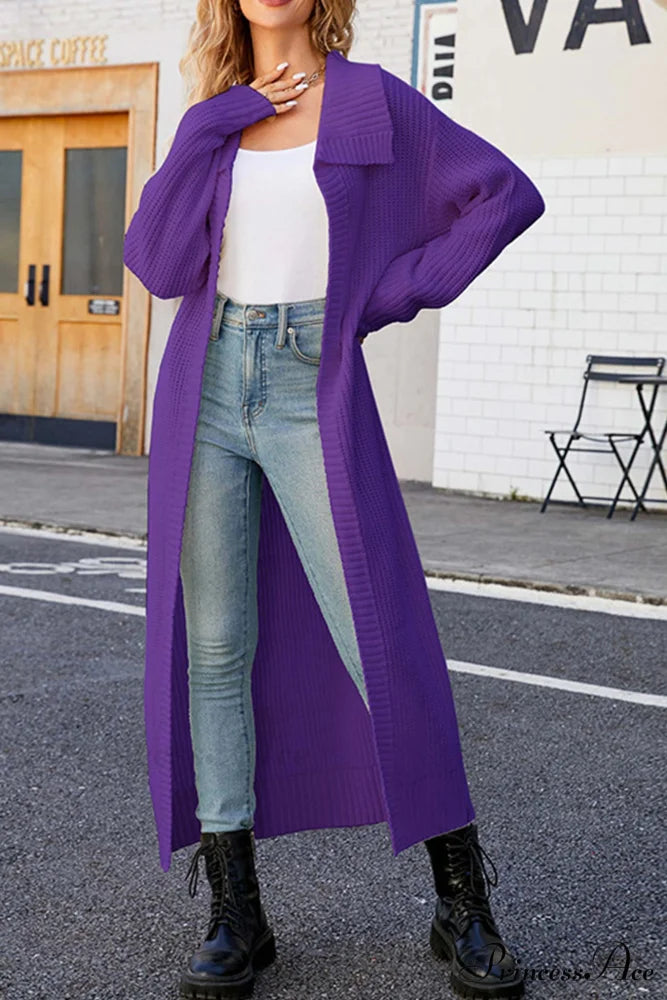 Ribbed Knit Open Front Cardigan with Lapel