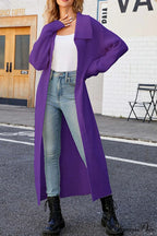 Ribbed Knit Open Front Cardigan with Lapel