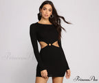 Ribbed Knit Stylish O-Ring Mini Dress