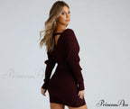 Ribbed Knit Tie-Front Charming Mini Sweater Dress