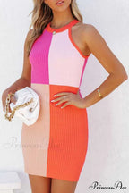 Ribbed Sleeveless Dress with Contrast Detail