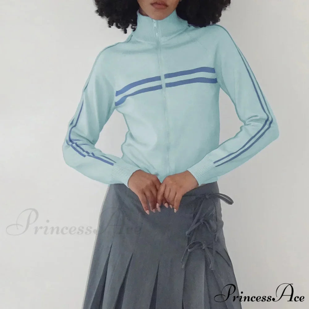 Ribbed Stripe Stylish Zipper Pullover Jacket