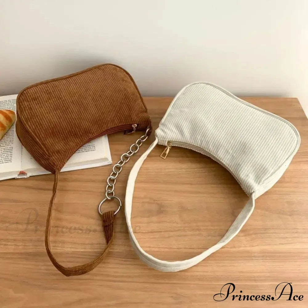 Ribbed Zipper Armpit Shoulder Purse