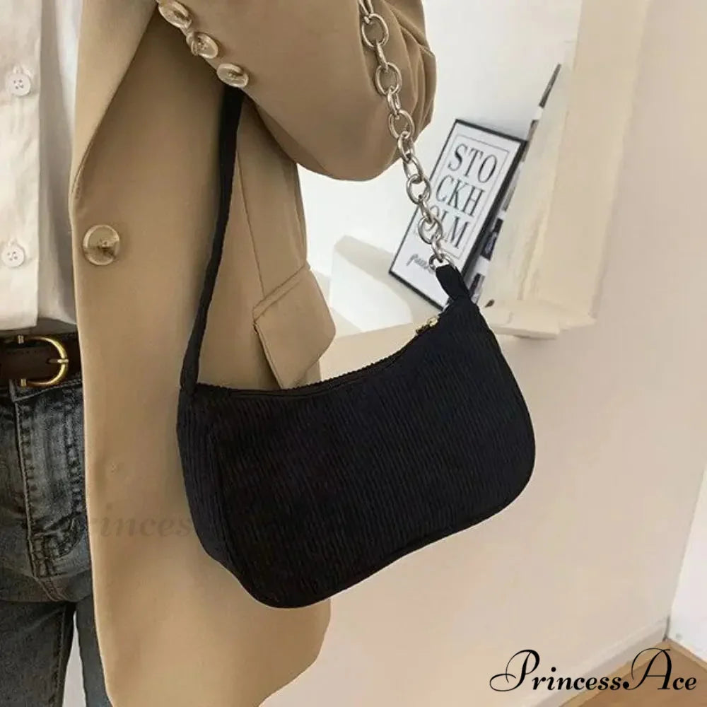 Ribbed Zipper Armpit Shoulder Purse