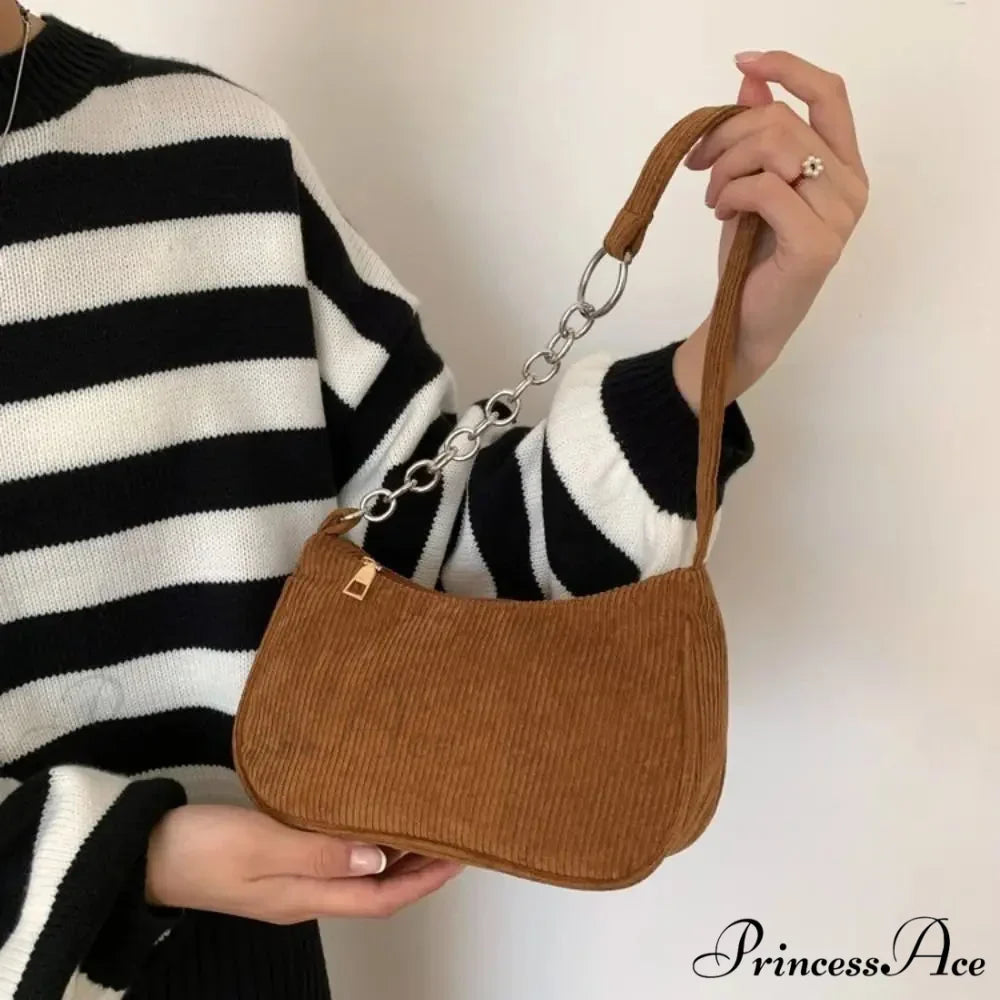 Ribbed Zipper Armpit Shoulder Purse