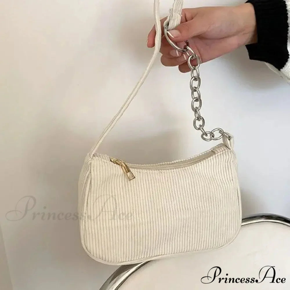 Ribbed Zipper Armpit Shoulder Purse