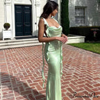 Ribbon Backless Maxi Dress