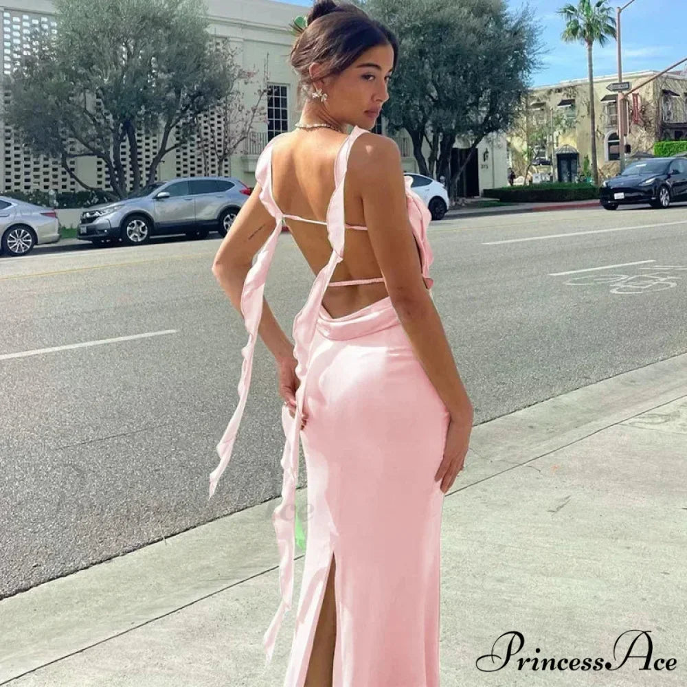 Ribbon Backless Maxi Dress