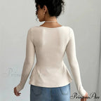 Ribbon Knit Informal Extended Sleeve Frilled Pullover Trim Knit Top