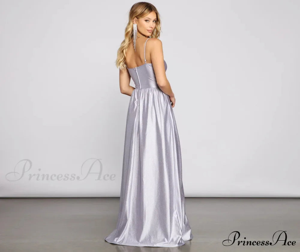 Riley Glitter Satin Charming A-Line Formal Dress