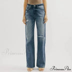 Ripped Washed High New Simple Street Loose Straight-leg Denim Jean