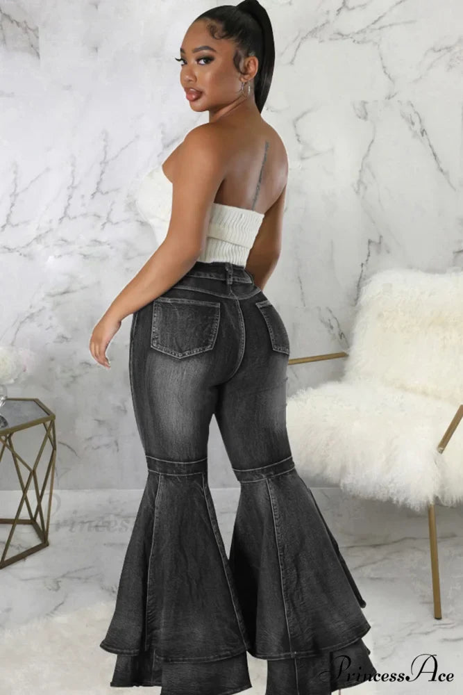 Rise Flares Tiered High Jeans