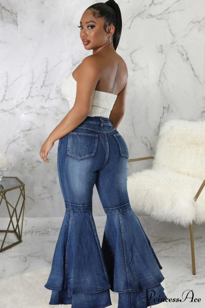 Rise Flares Tiered High Jeans