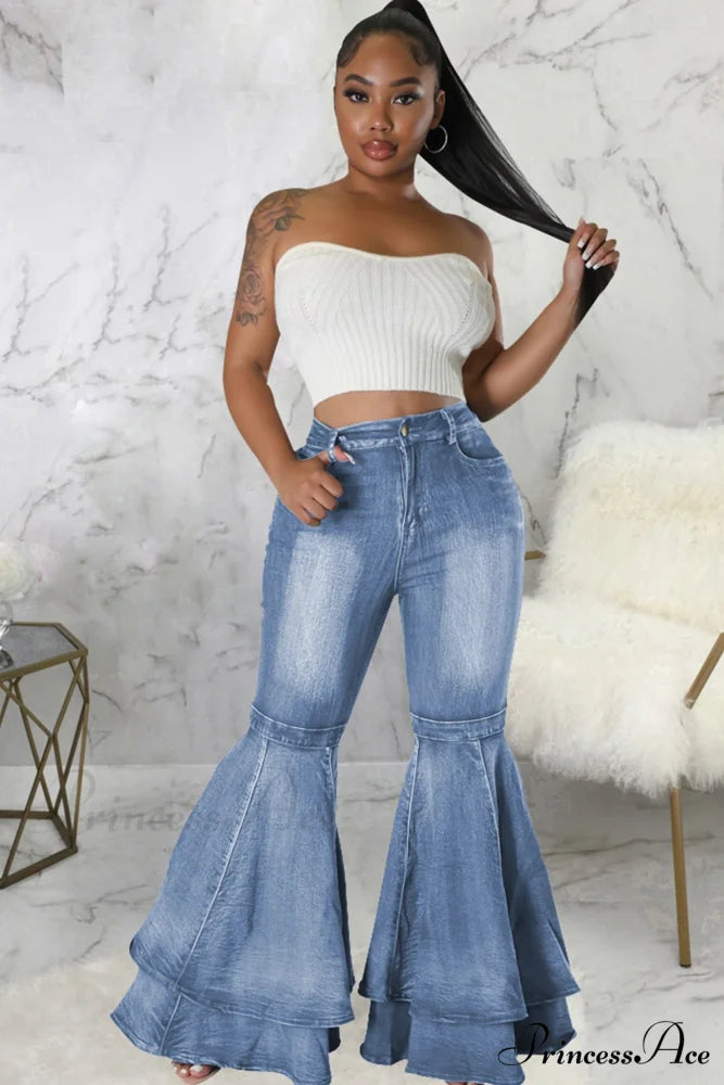 Rise Flares Tiered High Jeans