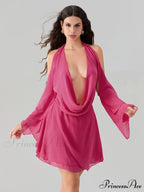 Rope Fasten-Up Draped Neck Short Dress