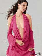 Rope Fasten-Up Draped Neck Short Dress