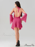 Rope Fasten-Up Draped Neck Short Dress