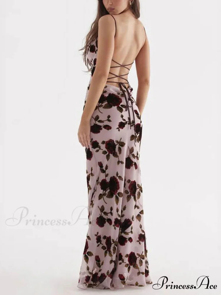 Rose Backless Stylish Maxi Dress
