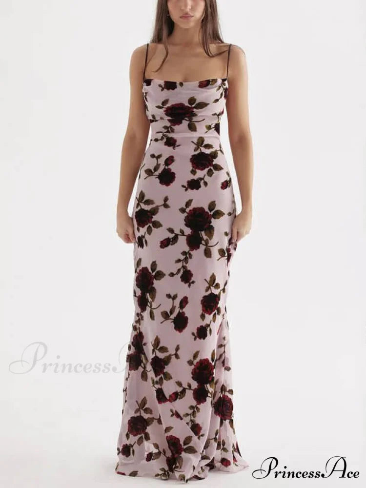Rose Backless Stylish Maxi Dress