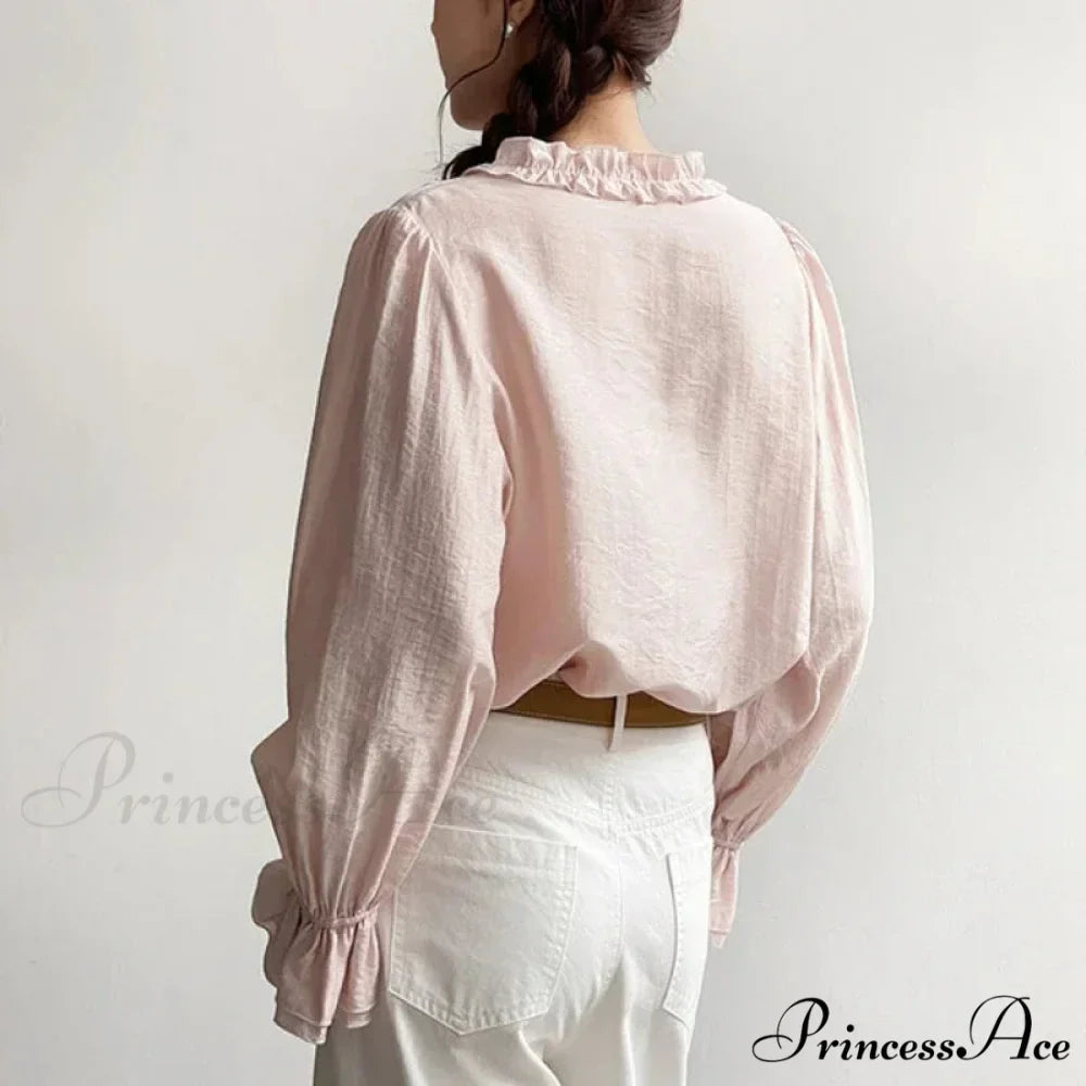 Rose Cotton Rayon Informal Extended Sleeve V-Neck Bohemian Top