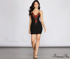 Rose Embroidered Stylish Bodycon Dress