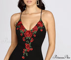 Rose Embroidered Stylish Bodycon Dress