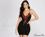Rose Embroidered Stylish Bodycon Dress