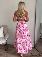 Rose Floral Patterned Informal Flared Skirt Elevated Waist Zip