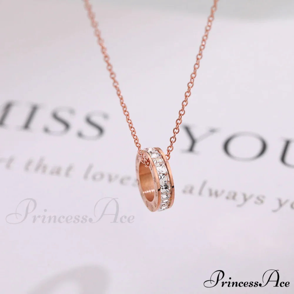 Rose Gold Roman Numeral Titanium Steel Necklace