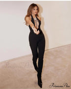 Rose Halter Sleeveless Jumpsuit Party Dress