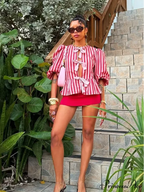 Rose Line Ribbon Lace Up Brief Blouse