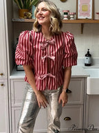 Rose Line Ribbon Lace Up Brief Blouse