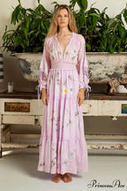 Rose Stitched Botanical Bohemian Extended Sleeve Dress