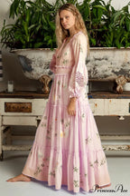 Rose Stitched Botanical Bohemian Extended Sleeve Dress