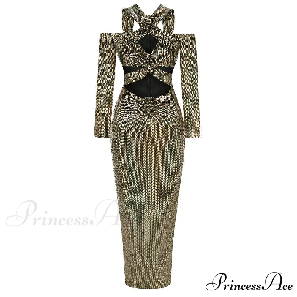 Rosered Long Sleeve Sequins Party Dress