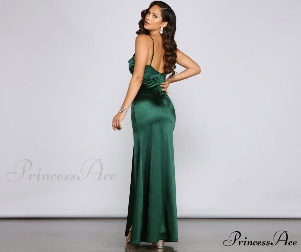 Rosie High-Slit Stylish Satin Mermaid Dress