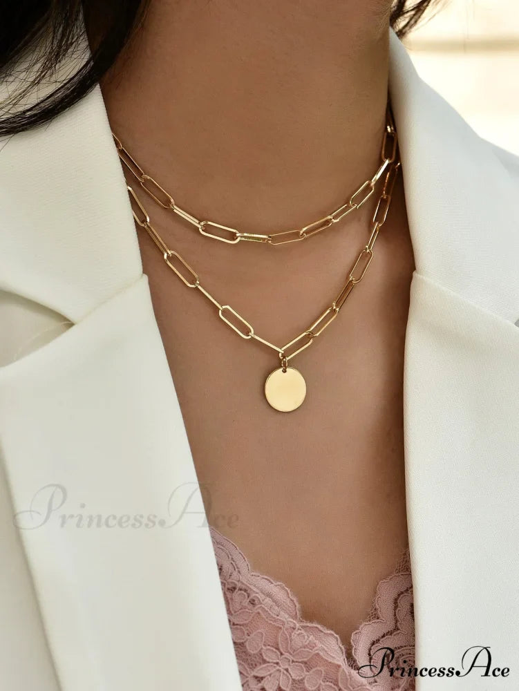 Round Charm Layered Necklace