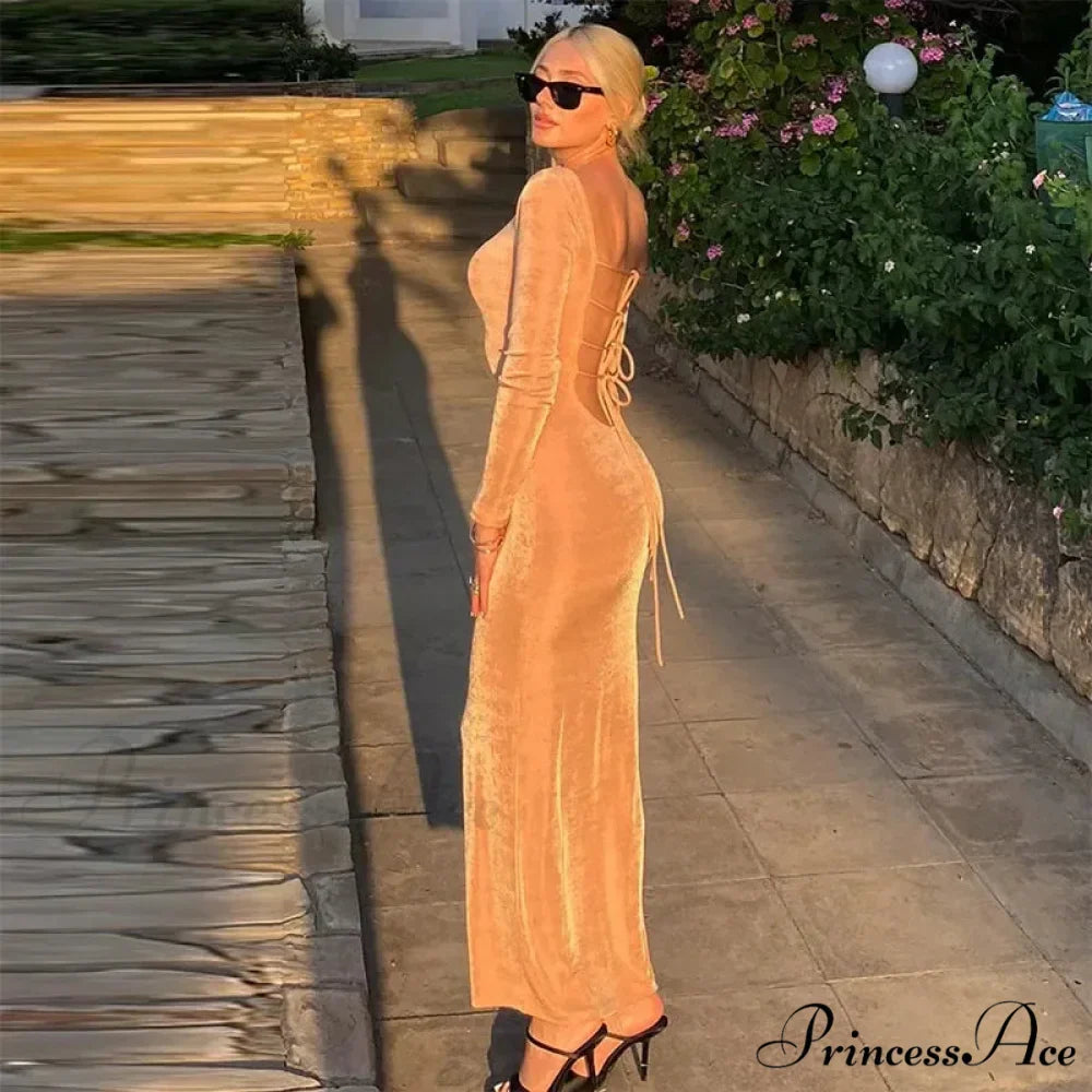 Round Neck Backless Maxi Dress