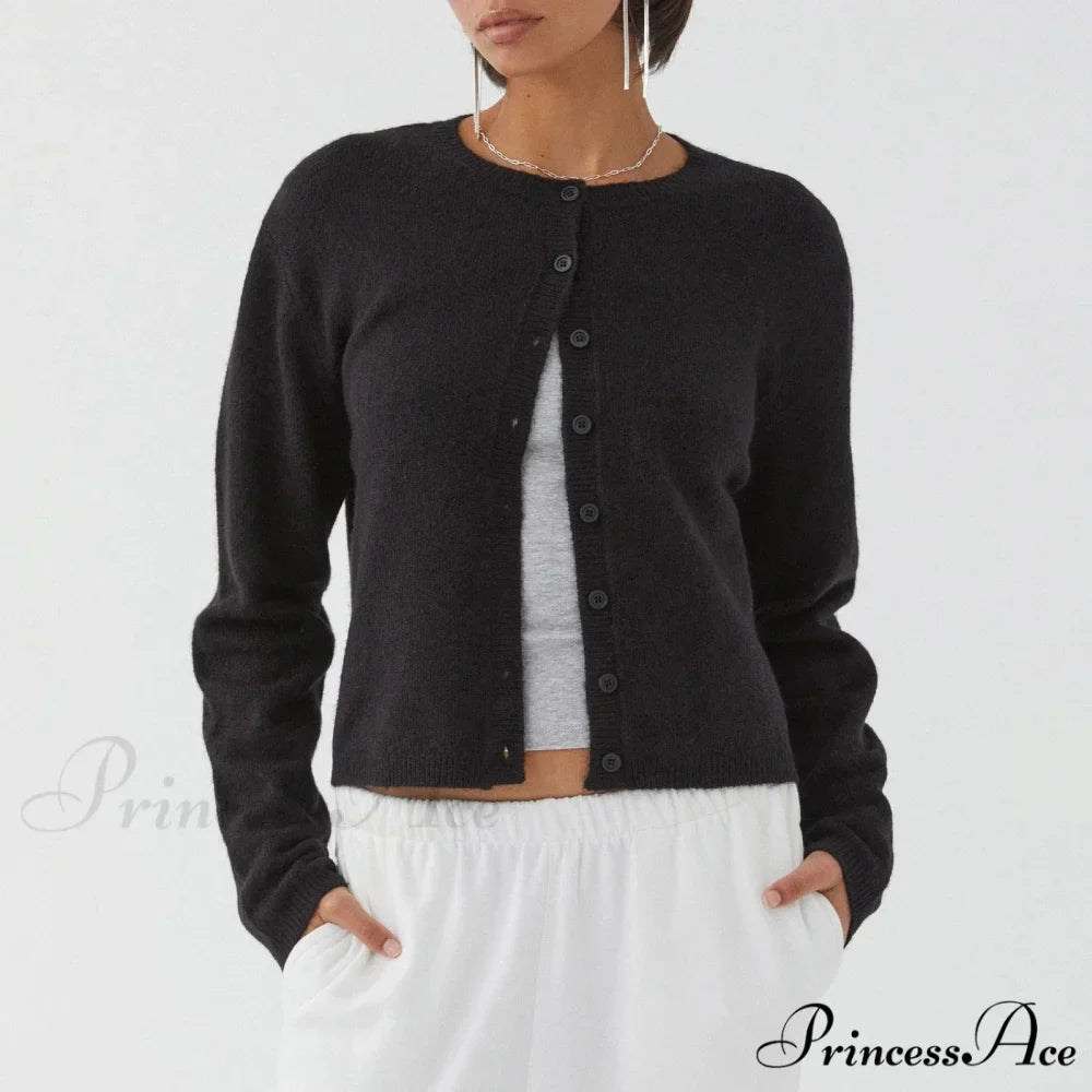 Round-neck Cropped Button Knitted Cardigan