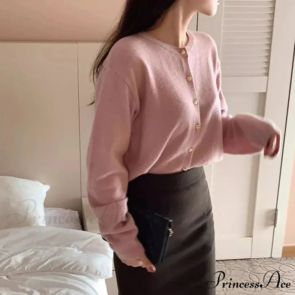 Round-neck Extended Sleeve Informal Cardigan