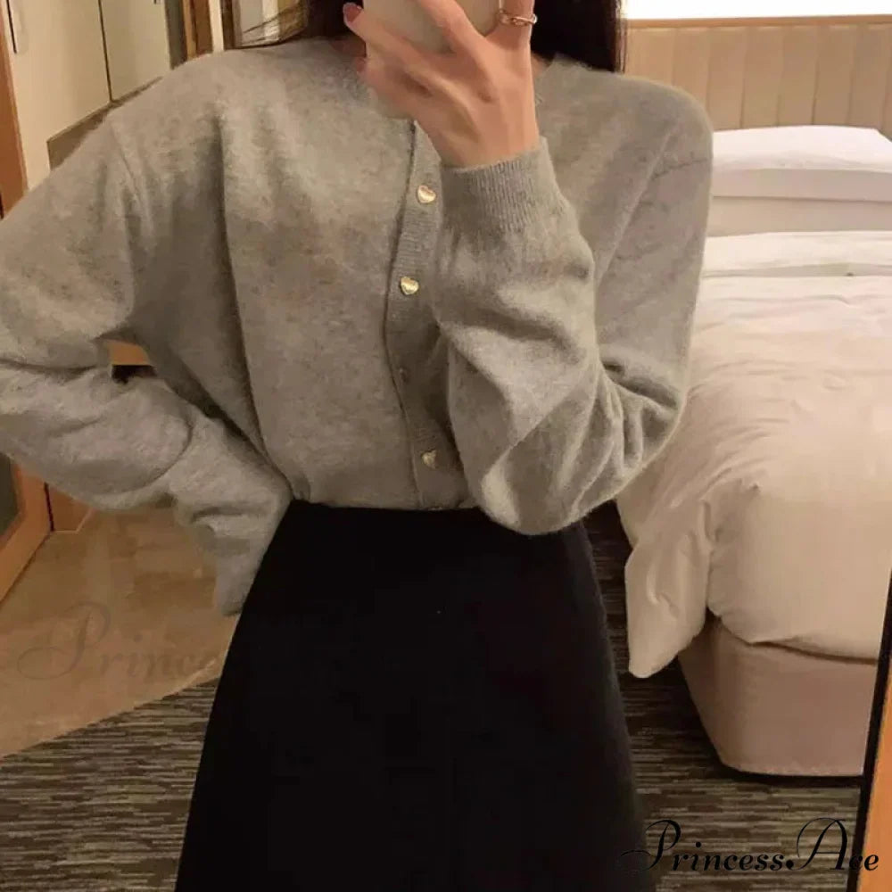 Round-neck Extended Sleeve Informal Cardigan