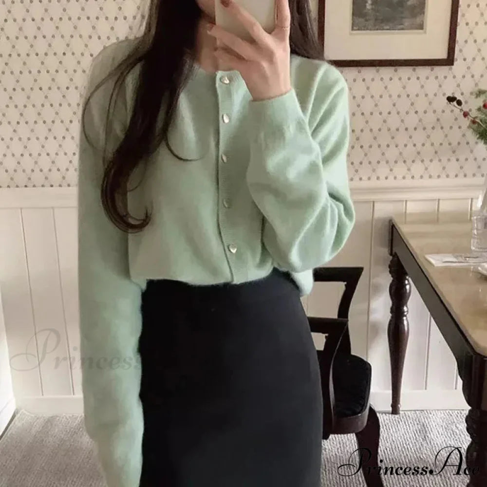 Round-neck Extended Sleeve Informal Cardigan