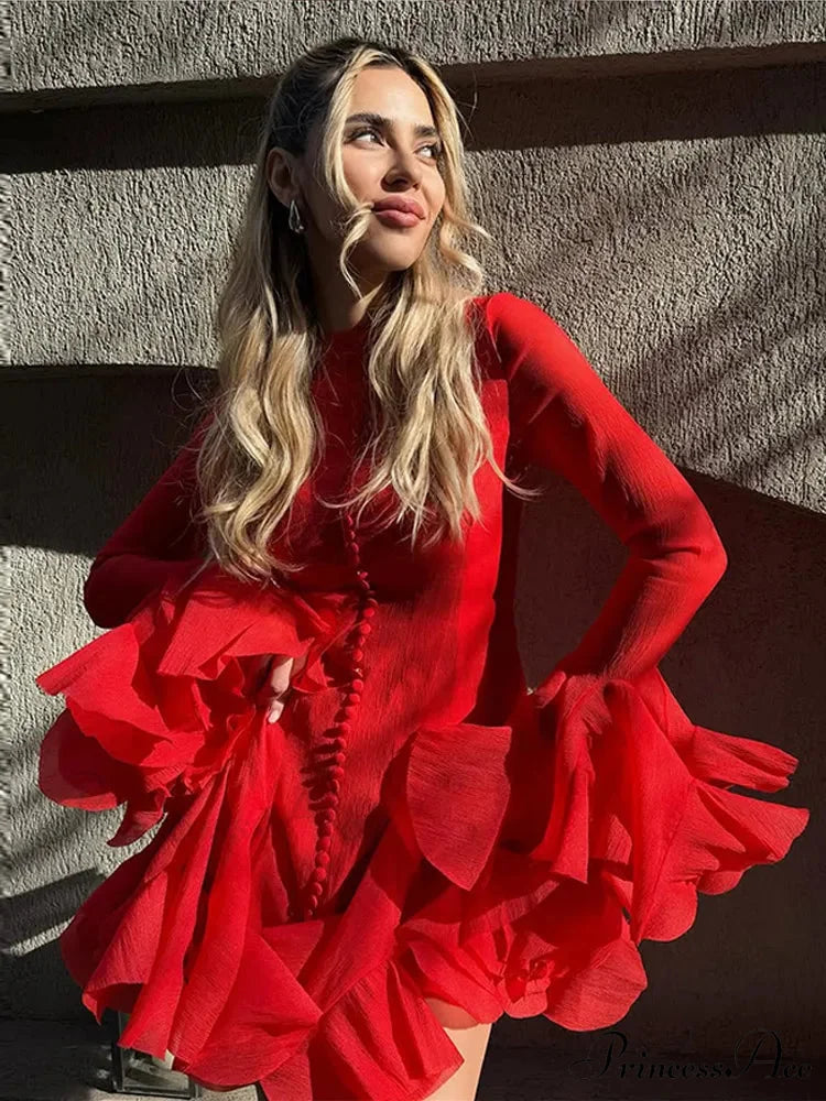 Round Neck Flare Sleeve Short Dress