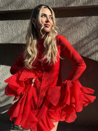 Round Neck Flare Sleeve Short Dress