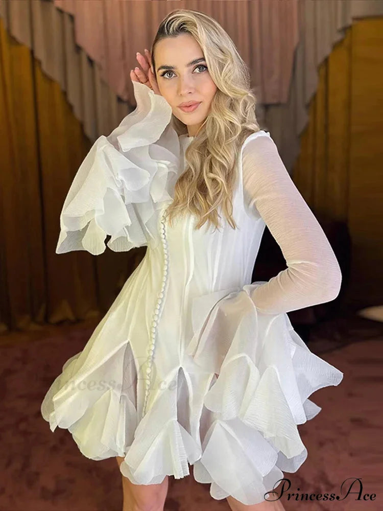 Round Neck Flare Sleeve Short Dress