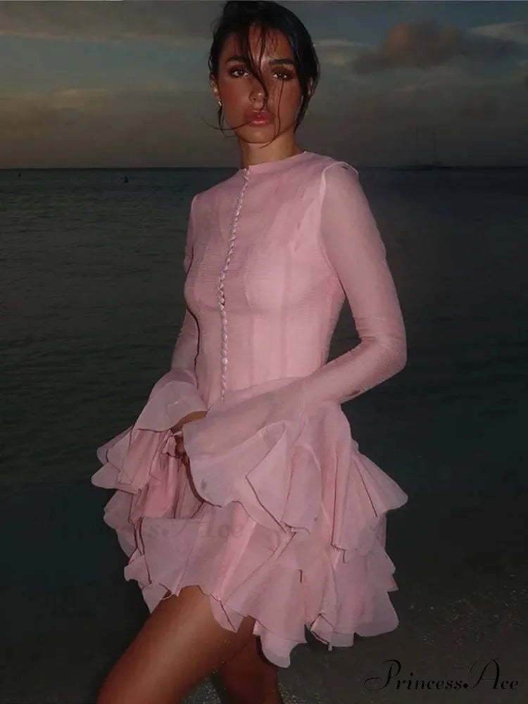 Round Neck Flare Sleeve Short Dress